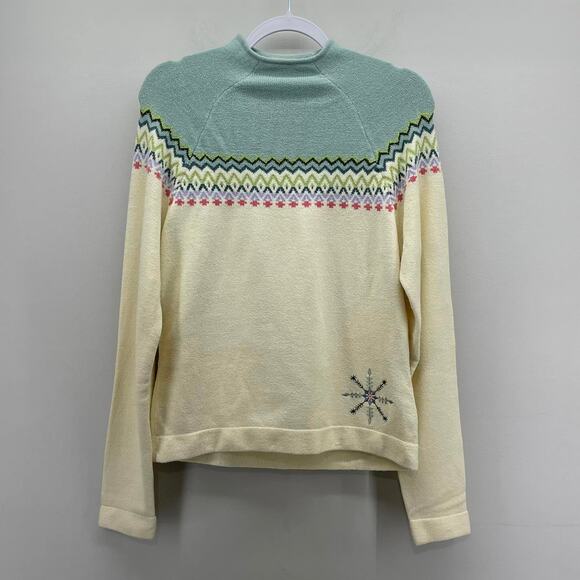 VTG Northern Isles Sweater Cream Fairisle Snowflake Mock Neck Soft Y2K Apres Ski - Picture 1 of 7